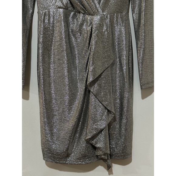 Lauren Ralph Lauren Metallic Knit Faux Wrap Ruffle Dress Size 6 NWT Cocktail - Picture 7 of 15